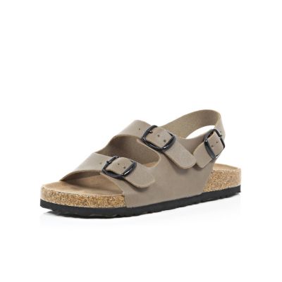 Boys brown double strap flat bed sandals